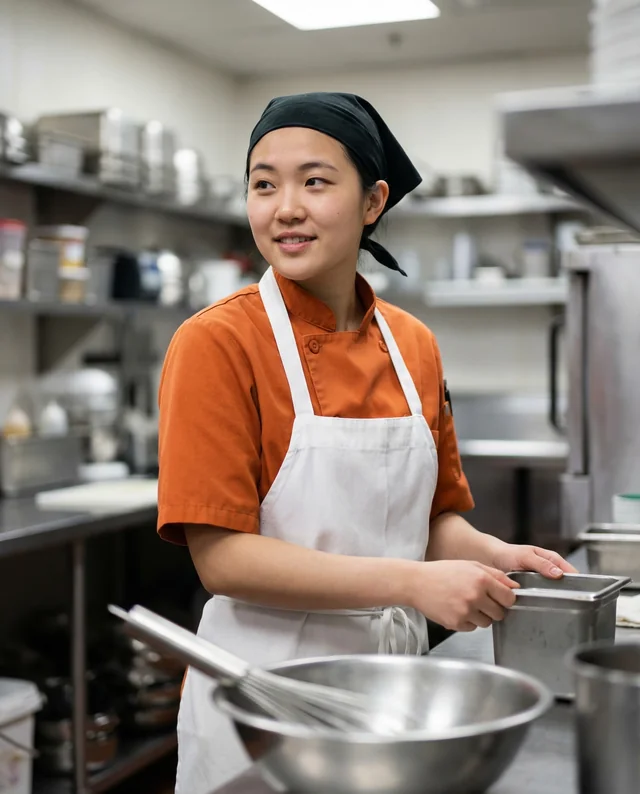 Professional Chef Mockup with Orange Jacket and White Apron