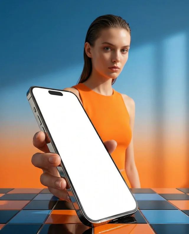 Modern iPhone Mockup with Stylish Young Woman