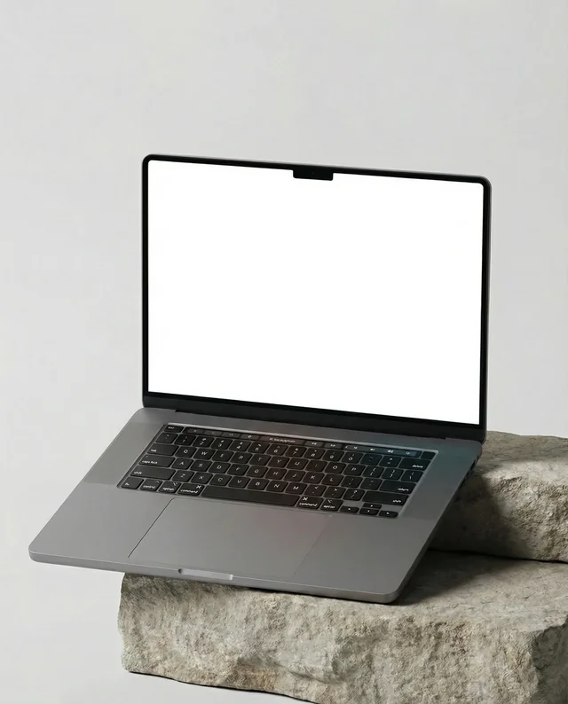 Minimalist MacBook Mockup on Textured Stone Surface