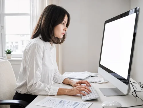 Modern iMac Mockup Featuring a Focused Young Woman