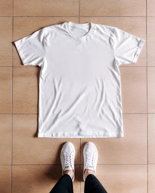 Minimalist T-Shirt Mockup on Wooden Floor