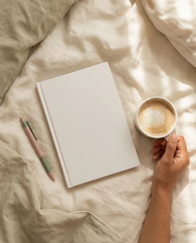 Cozy Bedroom Mockup Featuring a Book and Coffee
