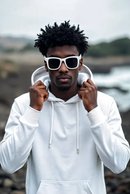 Stylish Hoodie Mockup with Coastal Background and Colors