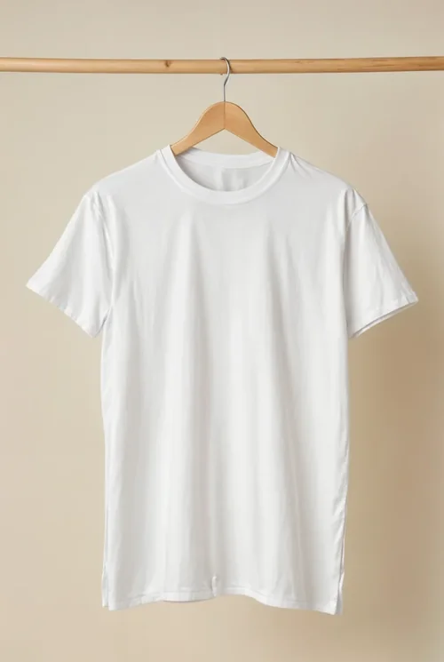 White T-Shirt Mockup on Wooden Hanger - Simple & Clean