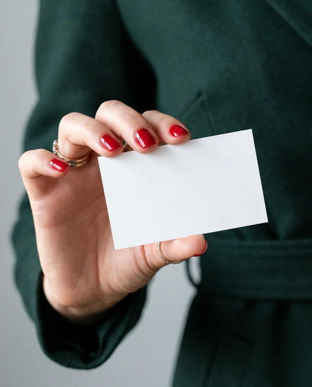 Elegant Mockup of a Woman's Hand Holding a Business Card