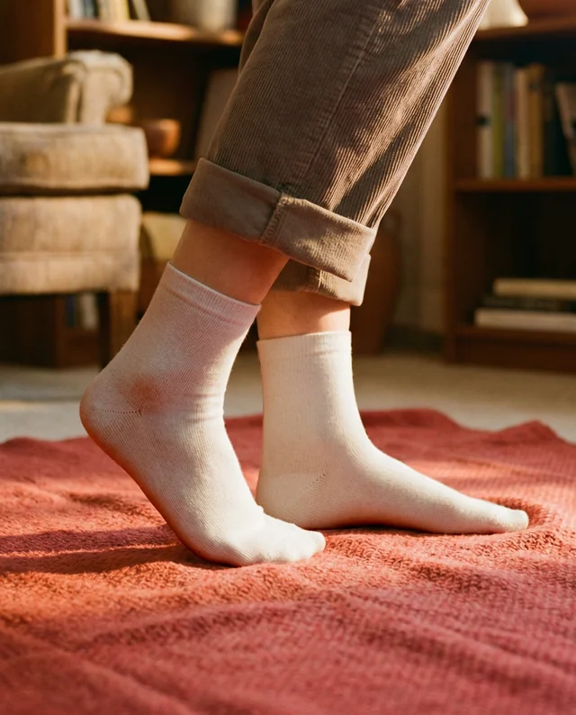 Cozy Indoor Mockup of Feet in White Socks on Rug