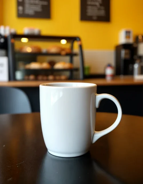 Modern Mug Mockup with Warm Yellow Background and Colors