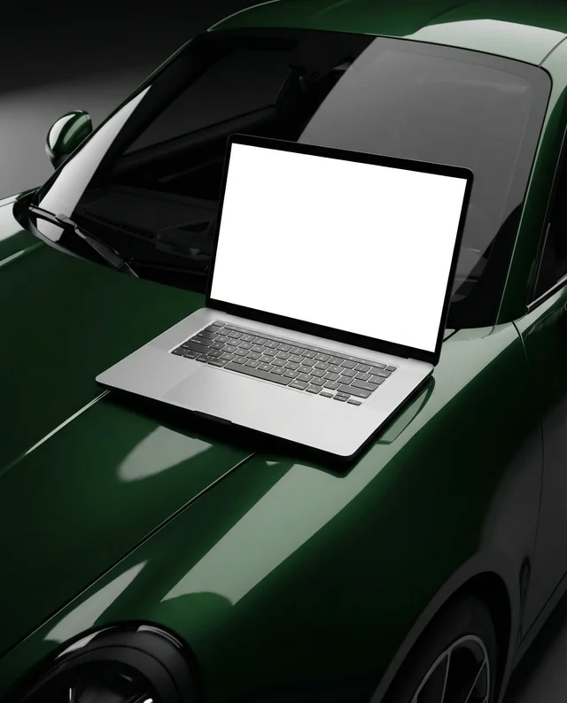 Luxury Mockup of MacBook on a Sports Car