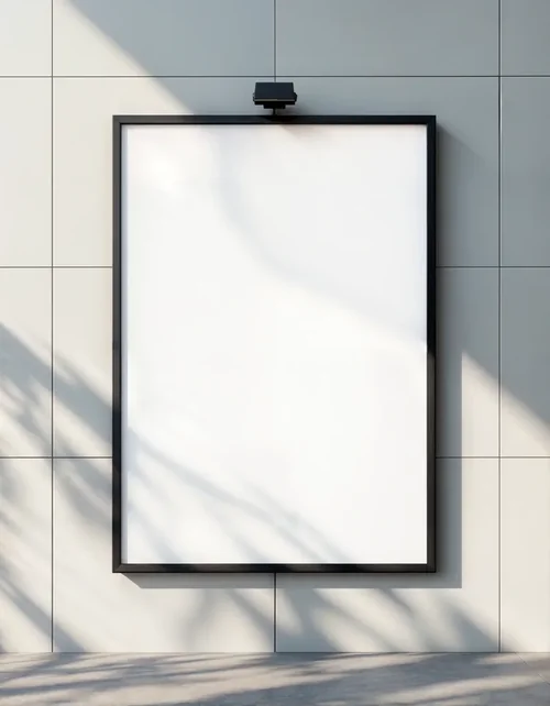 Black-Framed Billboard Mockup on Light Gray Wall