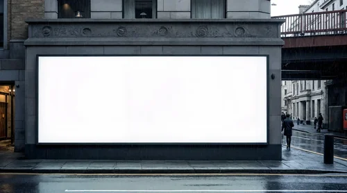 Urban Mockup of Billboard in Rainy Street Scene
