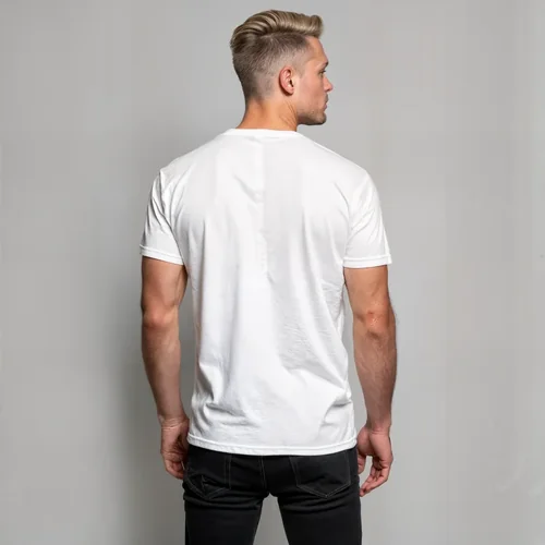 Mockup of Casual White T-Shirt Against Neutral Gray Background