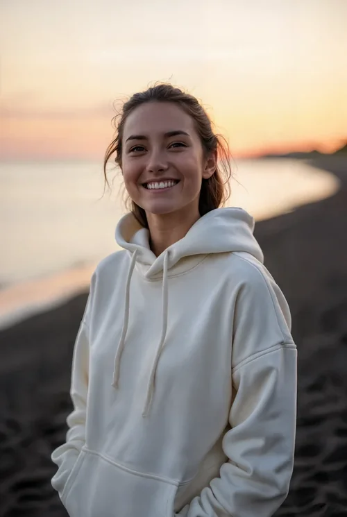 Pastel Sunset Mockup of a Cozy Hoodie on the Beach