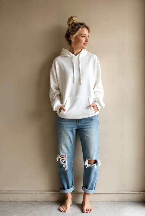 Casual Hoodie Mockup Against Light Beige Background