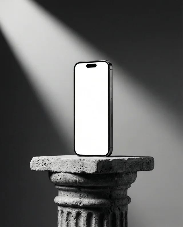 Elegant iPhone Mockup on Textured Stone Pedestal