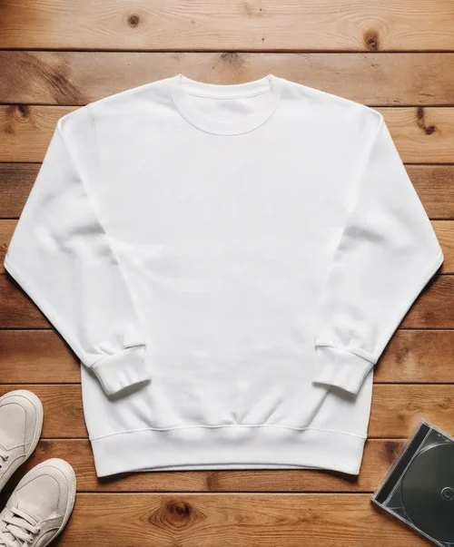 Minimalist Sweatshirt Mockup on Rustic Wooden Surface