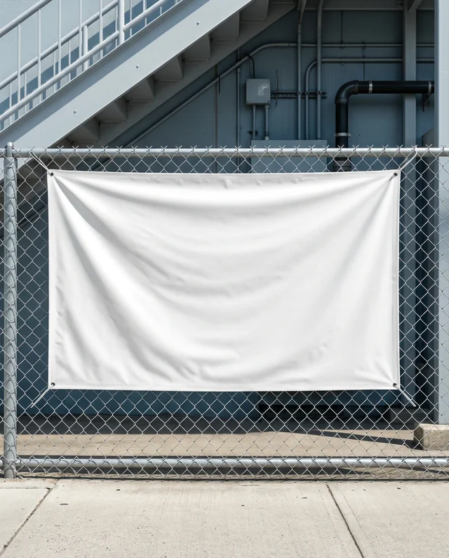 Urban Mockup with Blank Banner on Chain-Link Fence