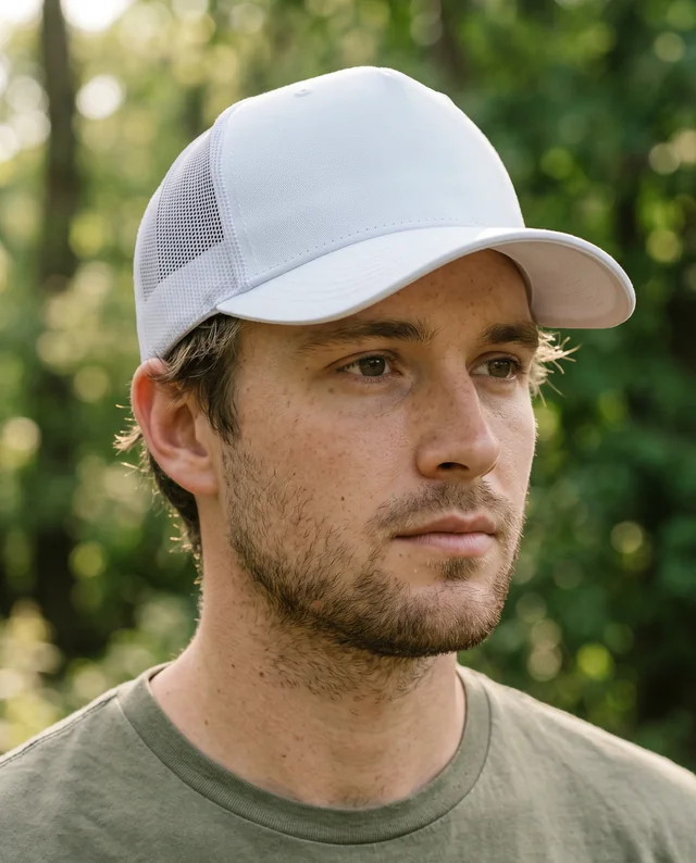 Young Man in Hat Mockup Surrounded by Nature