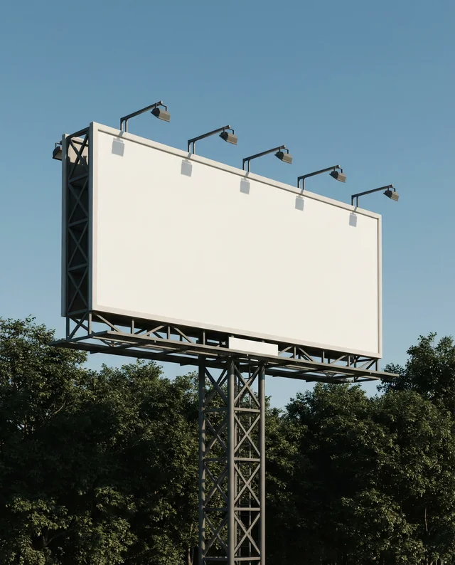 Mockup of a Billboard Against a Clear Blue Sky