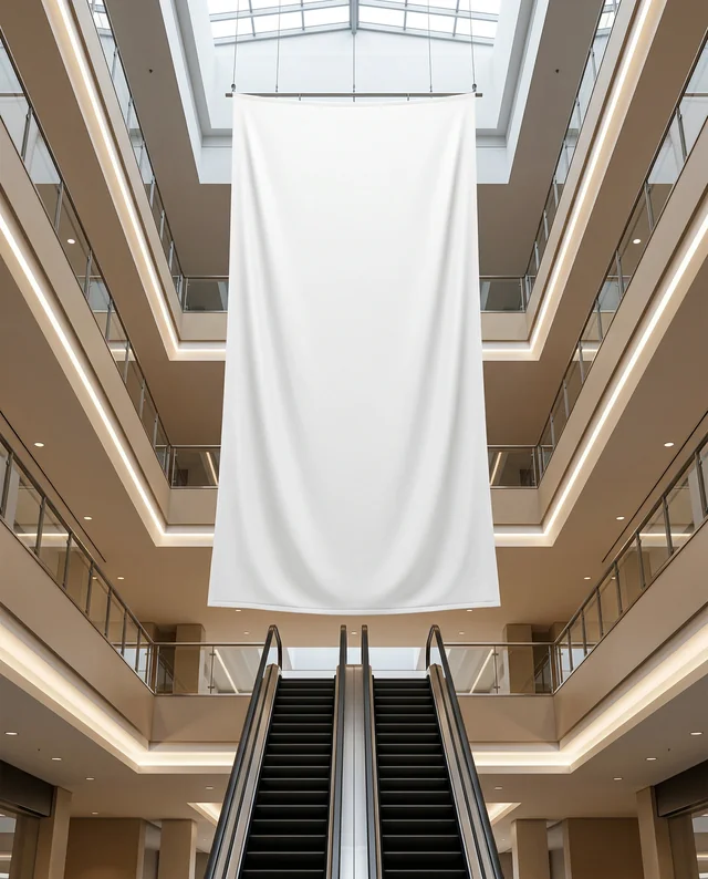 Modern Atrium Mockup with Elegant Hanging Banner Design