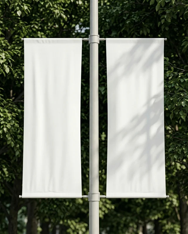 Elegant Mockup of Vertical Banners with Green Foliage