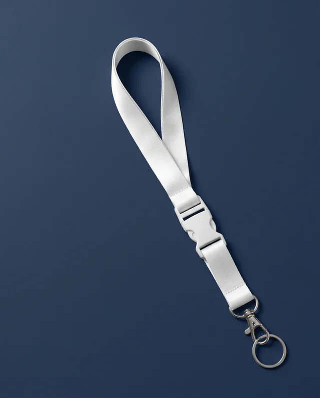 Elegant White Satin Lanyard Mockup on Navy Background