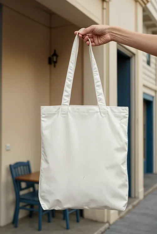 Mockup of a Stylish White Tote Bag in a Minimalist Setting