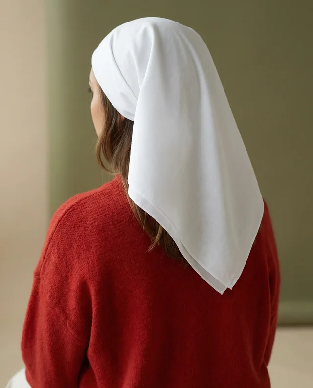 Elegant Woman in Red Sweater with White Bandana Mockup