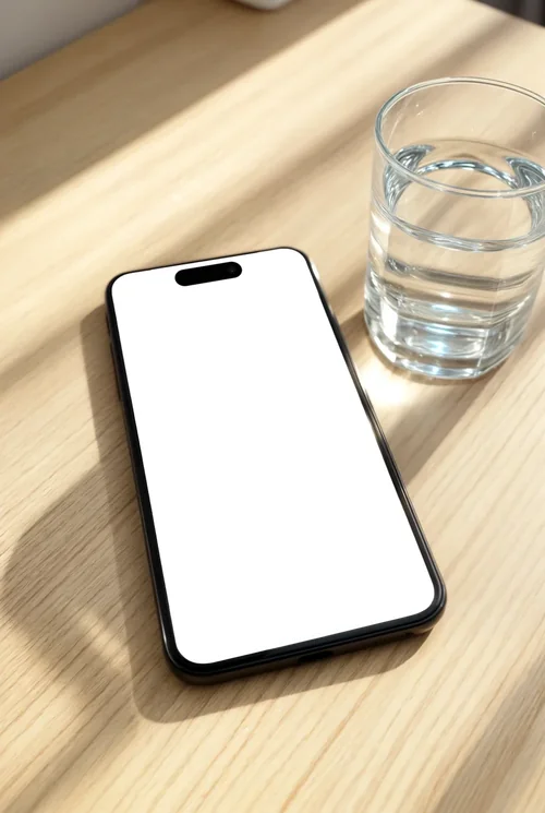 Black iPhone 16 Pro Max Mockup on Wooden Table