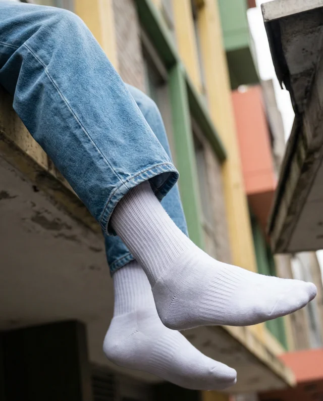 Casual Mockup of Legs in Denim Jeans and Socks