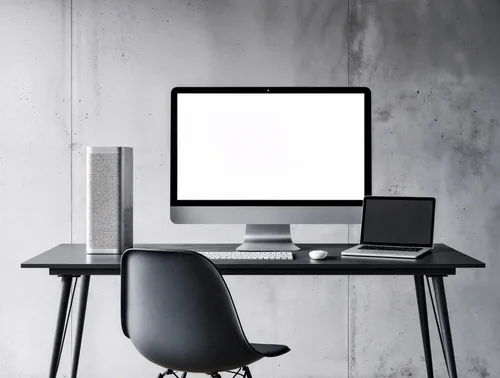 Sleek iMac Mockup in Minimalist Workspace Design