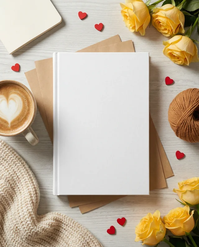 Cozy Book Mockup with Coffee and Roses