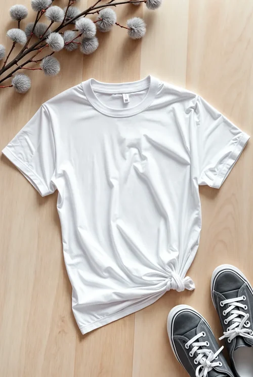 Mockup of a Stylish T-Shirt on Wooden Floor - Summer Vibe