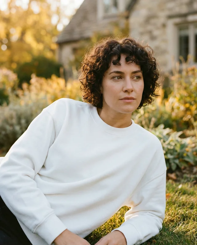 Casual Sweatshirt Mockup of a Thoughtful Young Woman