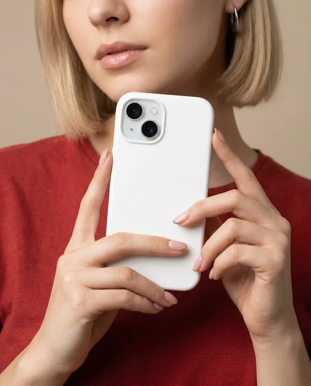 Stylish Mockup of a Young Woman with Phone Cover