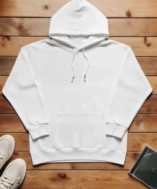 Stylish Hoodie Mockup on Rustic Wooden Surface
