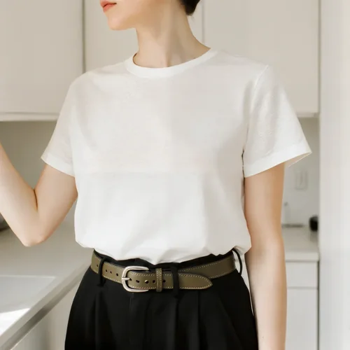 Fashionable T-Shirt Mockup in Modern Kitchen Setting