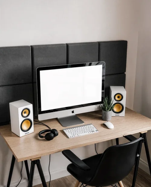 Modern Home Office Mockup with iMac and Stylish Decor