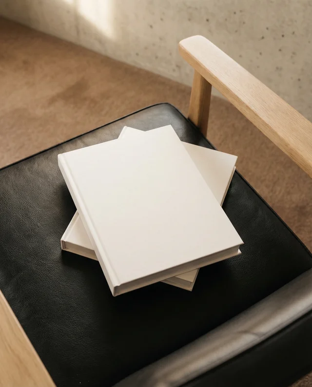 Elegant Mockup of Books on a Stylish Leather Chair