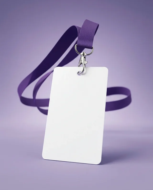 Elegant Mockup of a Blank ID Card with Purple Lanyard
