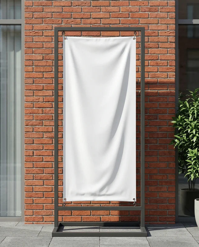 Elegant Outdoor Mockup of a Banner with Greenery