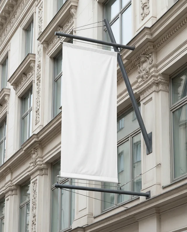 Elegant Building Facade with Mockup Banner Display
