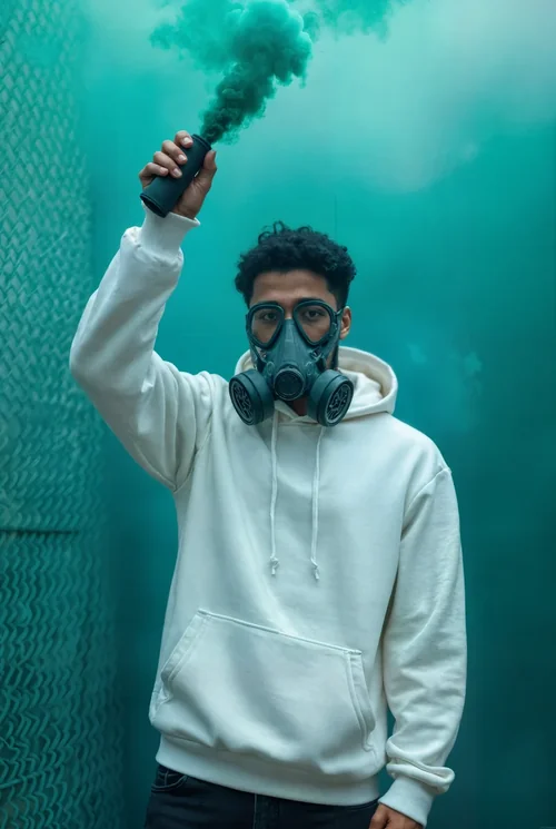 Vibrant Mockup of Hoodie Against Teal Smoke Background