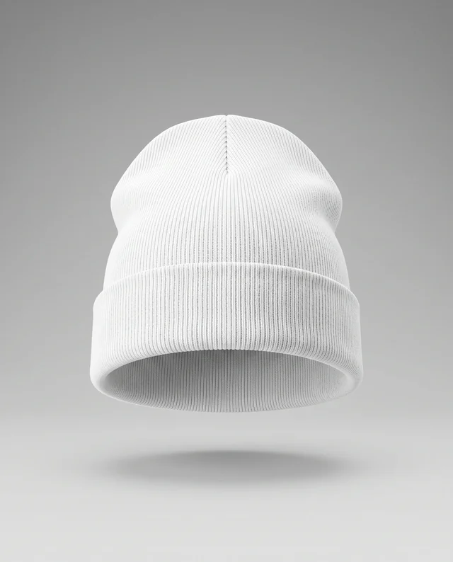 Floating White Beanie Mockup on Gradient Gray Background