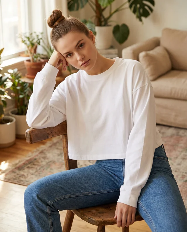 Cozy Mockup of a Woman in a Stylish Crop Top