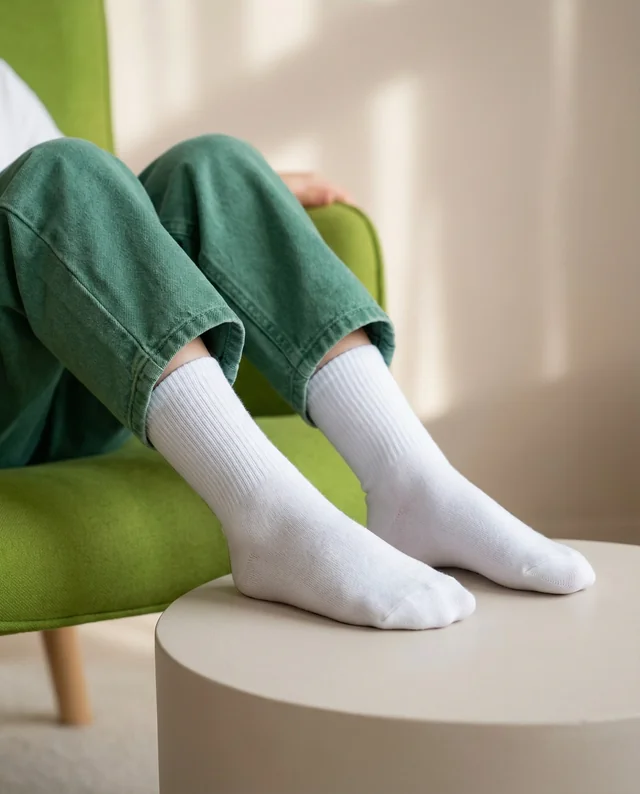 Cozy Mockup of Feet in White Socks on a Table