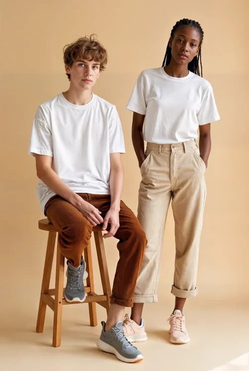 Stylish T-Shirt Mockup with Warm Beige Background Colors