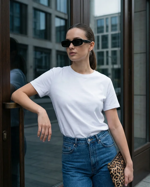 Stylish T-Shirt Mockup of a Confident Young Woman