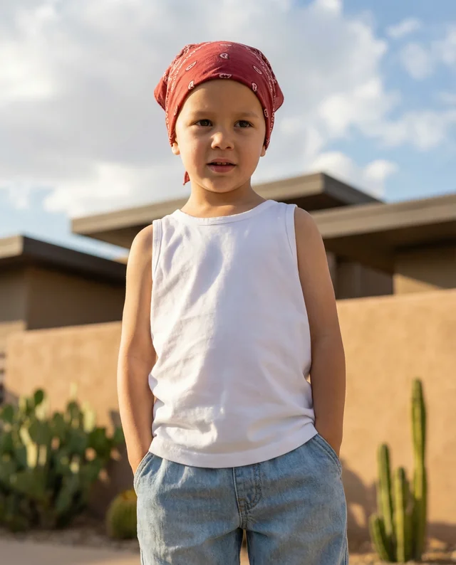 Summer Mockup of Child in Casual Tank Top and Shorts