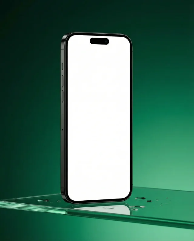 Elegant iPhone Mockup on Glass Surface with Gradient Background