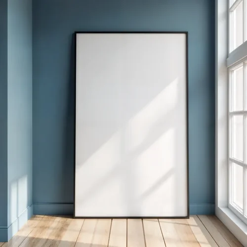 Tranquil Mockup Poster with Blue Background and Warm Colors